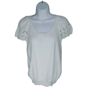 Only, White Knit Top, Crocheted Sleeves, M